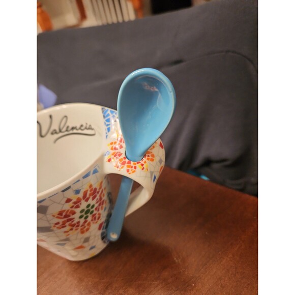 Valencia Spain Coffee Mug in Geometric Patterns w/ Stirring Spoon - Picture 3 of 9